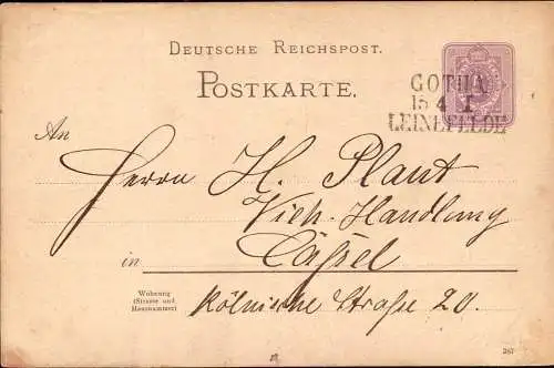 601863 | Ganzsache 1887,  mit Bahnpost 3 Zeiler  | Gotha (O - 5800), Leinefelde (O - 5600),