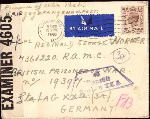 601924 | Westpreussen, Kriegsgefangenenpost POW per Luftpost aus London in das Stalag 20A, Thorun | Thorn (Thorn WP)