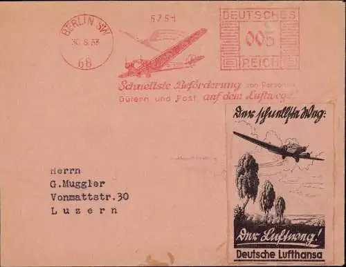 601936 | Brief, 1933, mit Freistempel und Vignette der Deutschen Lufthansa  | Berlin (W - 1000), -,