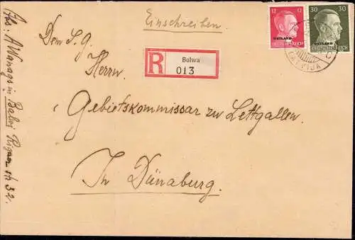 601939 | Deutsche Besetzung Ostland, Lettland (1943), dekoratives Einschreiben aus Bolwa, Latvija  |
