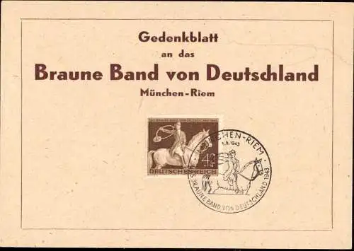 601945 | Souvenirkarte, Gedenkblatt mit Sonderstempel das breune Band, Riem  | München (W - 8000), -,