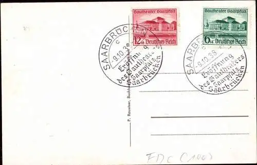601946 | Ersttag FDC der Marken zur Eröffnung des Gautheaters Saarpfalz (Mi. 100,-)  | Saarbrücken (W - 6600), -,