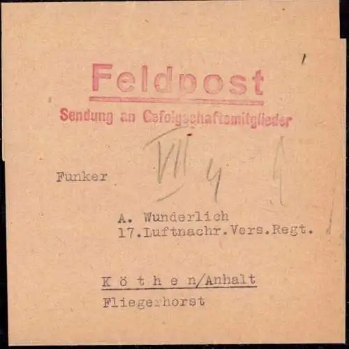 601947 | Streifband, Feldpost, Sendung an Gefolgschaftsmitglieder der Deutschen Bank, an Fliegerhorst | Köthen , Köln