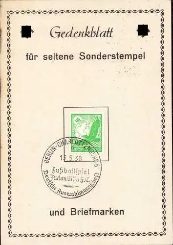 601948 | Gedenkblatt mit Sonderstempel für das Fussballspief Aston Villa gegen Deutsche Auswahlmannschaft  | Berlin (W