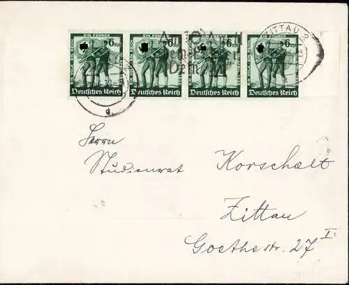 601954 | Brief frankiert mit Viererstreifen vom Bogenrand  | Zittau 1 (O - 8800), -,