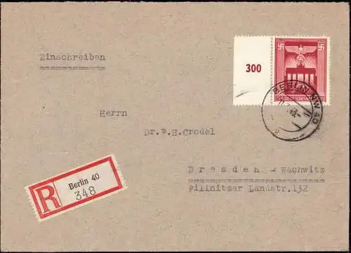 601957 | Brief per Einschreiben frankiert mit Mi. 849 vom Bogenrand  | Berlin (W - 1000), -,