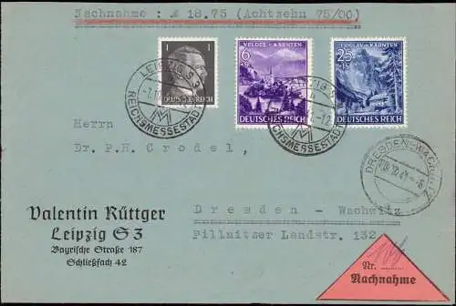 601959 | dekorativer, bunt frankierter, portogerechter Brief per Nachnahme | Leipzig (O 7010)
