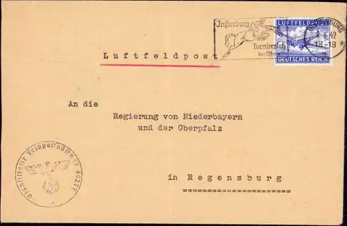 601965 | Ostpreussen, Luftfeldpostbrief, FP 40277, Bau-Bataillon 418, Maschinenwerbestempel Turnierplatz | Insterburg (I