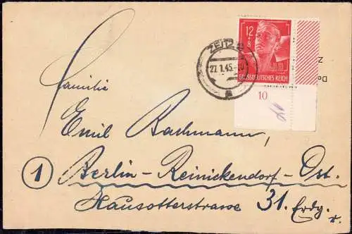 601971 | Brief, selten, dekorativ frankiert mit Eckrandstück Mi. 895, Erh. 3. unten etwas rauh geöffnet | Zeitz (O 4900)