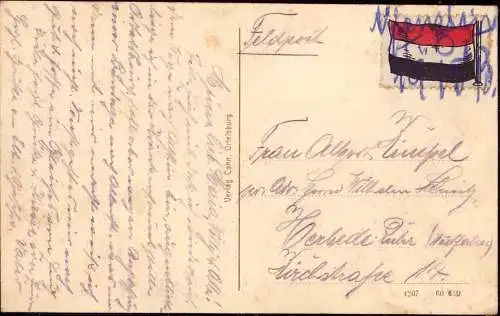 601979 | Ostpreussen, Feldpostkarte 1915, mit handschriftlicher Entwertung der Propagandavignette | Allenstein (Allenste