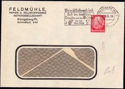 601983 | Ostpreussen, Brief mit Firmenlochung Perfin der Feldmühle, Papier und Zellstoffwerke  | Königsberg (Königsberg