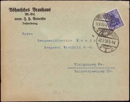 601985 | Ostpreussen, Brief des Böhmischen Brauhaus, Brauerei, Tschernjachowsk  | Insterburg (Insterburg OP), -,