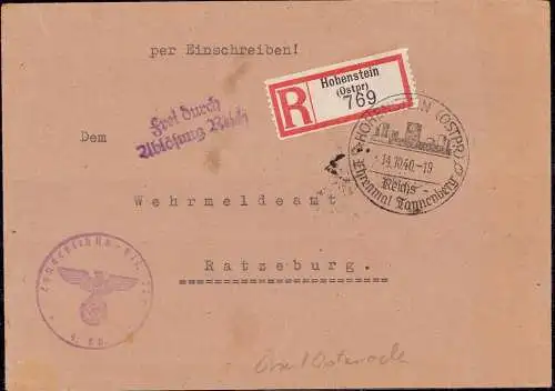 601988 | Ostpreussen, Dienstbrief, Frei durch Ablösung, Einschreiben, Stempel Tannenberg Denkmal | Hohenstein (Osterode