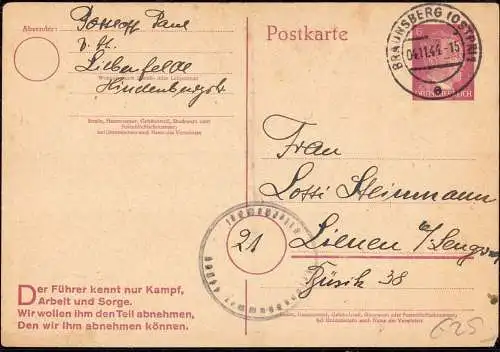 601994 | Ostpreussen, Feldpost auf Ganzsache (FP. Nr. 44899)  | Braunsberg (Braunsberg OP), -,
