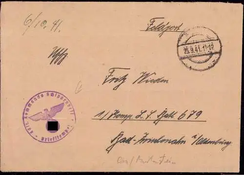 602006 | Ostpreussen, 1941, Feldpostbrief Kommandantur Kommando, Fliegerhorst | Schippenbeil, Stadt (Kreis Bartenstein O