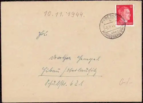 602007 | 15. 11. 1944 Brief aus, Probethen Samland, Побетен  | Pobethen (Fischhausen OP), Königsberg (Königsberg OP),