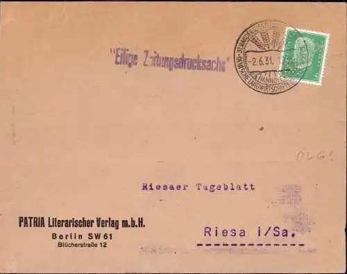 602016 | Brief, Firmenlochung Perfin (DLG) , 37.Wanderausstellung der Dt. Landwirtschaftsgesellschaft | Hannover (W 3000
