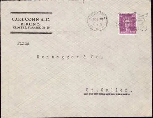 602019 | Brief der Firma Carl Cohn Kloster Strasse, mit Firmenlochung Perfin, Judaica  | Berlin (W - 1000), -,