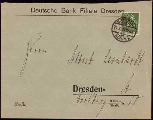 602021 | Inflation, Brief Deutsche Bank mit Firmenlochung Perfin  | Dresden (O - 8010), -,