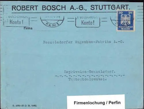 602023 | Brief der Firma Bosch mit Firmenlochung Perfin  | Stuttgart (W - 7000), -,