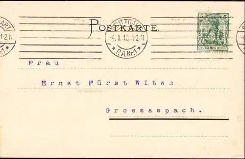 602036 | Postkarte der Firma Doertenbach & Cie mit Firmenlochung Perfin  | Stuttgart (W - 7000), -,