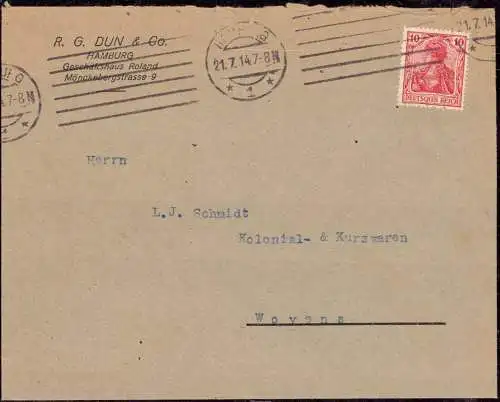 602047 | Brief mit Firmenlochung Perfin, der Firma R. G. Dun  | Hamburg (W - 2000), -,