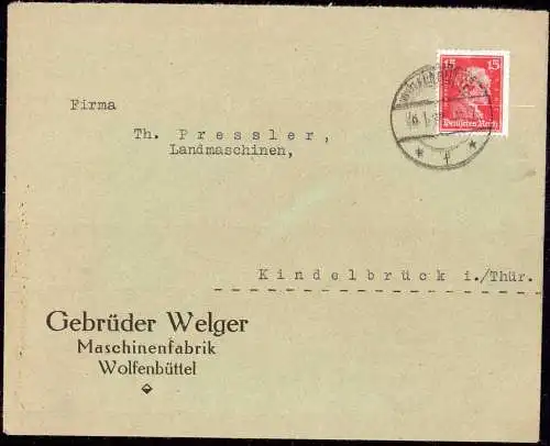 602048 | Brief mit Firmenlochung Perfin der Firma Gebrüder Welger  | Wolfenbüttel (W - 3340), -,