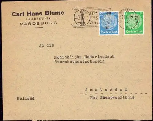 602052 | Brief 1939, Firmenlochung Perfin der Lackfabrik Carl Hans Blume, Judaica ?  | Magdeburg (O - 3010), -,