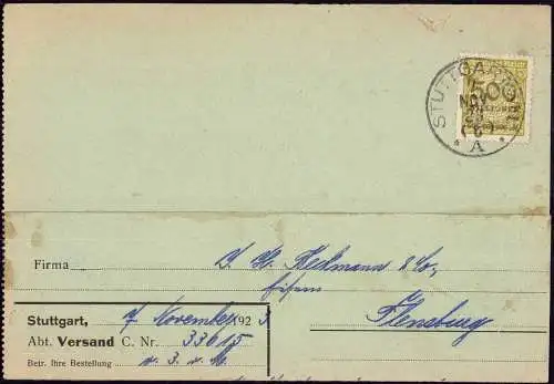 602053 | Postkarte mit Firmenlochung Perfin der Firma C. & E. Fein, Judaica ?  | Stuttgart (W - 7000), -,