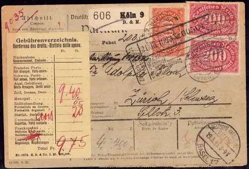 602055 | Paketkarte 2 Marken mit Firmenlochung Perfin der Firma Bernstein & Mayer, Judaica | Köln (W 5000)