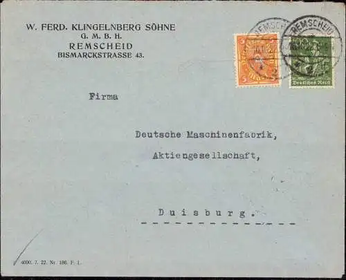 602057 | Brief mit Firmenlochung Perfin der Firma W. Ferd. Klingelnberg Söhne  | Remscheid (W - 5630), -,