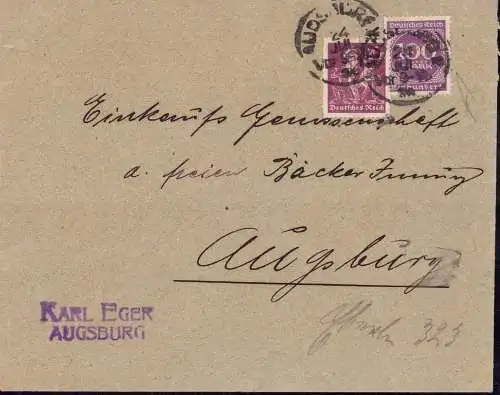 602060 | Brief mit Firmenlochung Perfin der Firma Karl Fein, Judaica?  | Augsburg (W - 8900), -,