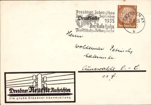 602068 | Postkarte mit Firmenlochung Perfin der Dresdner Neuste Nachrichten, Zeitung  | Dresden (O - 8010), -,