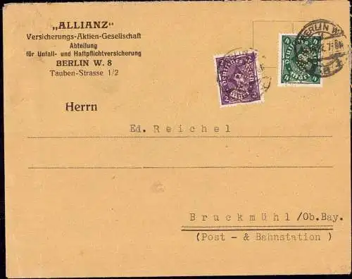 602072 | Inflation 1922, Brief mit Firmenlochung Perfin der Allianz Versicherung  | Berlin (W - 1000), -,