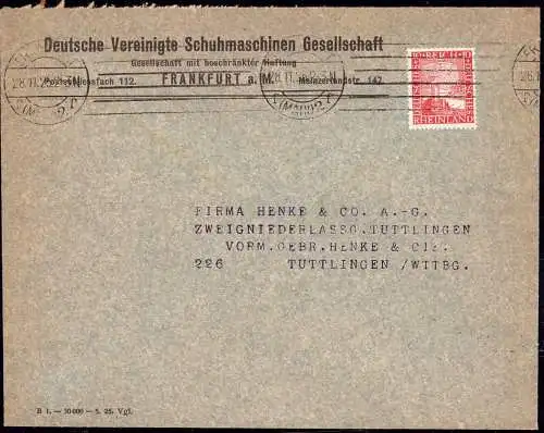 602076 | Brief mit Firmenlochung Perfin Firma Deutsche Vereinigte Schuhmaschinen Gesellschaft, Leder, | Frankfurt