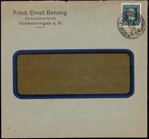602077 | Brief mit Firmenlochung Perfin der Firma Friedrich Ernst Benzing, Uhr, Zeit, Kontrolluhren  | Schwenningen (W