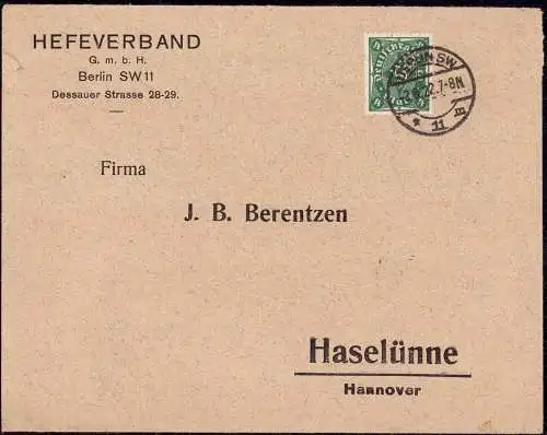 602081 | Brief mit Firmenlochung Perfin des Hefeverband, Pilz, Nahrung | Berlin (W 1000)