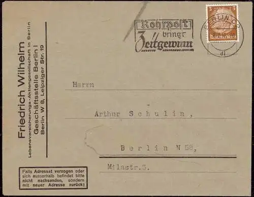 602091 | Brief mit Firmenlochung Perfin der Lebensversicherung Friedrich Wilhelm  | Berlin (W - 1000), -,