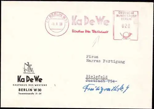 602115 | Kaufhaus Ka De We, im Freistempel "Kaufhaus der Weltstadt"  | Berlin (W - 1000), -,