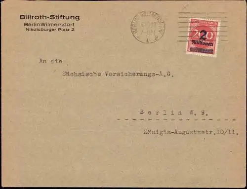 602126 | Brief der Billroth Stiftung, Medizin  | Wilmersdorf ; Charlottenburg; Berlin (W - 1000), -,