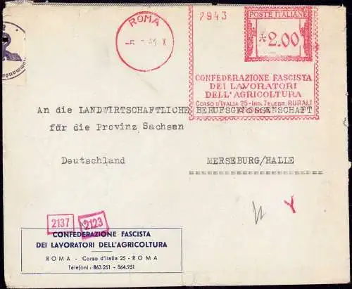 602153 | Brief der Confederatione Fascista dei Lavoratori dell Agricoltura, Landwirtschaft, Zensur | Rom