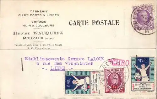 602189 | Postkarte der Tannerie Henri Wauquiez, Leder, Gerberei | Mouvaux;Nord (F 59420 Frankreich), Menen Belgien