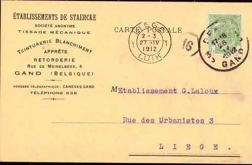 602190 | Postkarte Etablissement de Staercke, Teinturerie, Blanchiment, Textil  | Gand, Gent (B - 9000 Belgien),