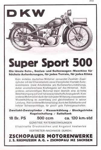 602259 | Motorrad, Werbung (20,5x14cm)  aus der Zeitschrift "Das Magazin" 6 / 1929, Rückseite bedruckt, DKW  | Zschopau