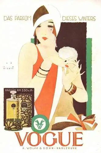 602263 | Parfüm Werbung (21x14cm) aus Zeitschrift "UHU" 5/1929, Rückseite bedruckt, Vogue, sign. Jupp Wiertz | Karlsruhe