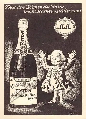 602265 | Sekt, Wein Werbung (18x13cm)  aus der Zeitschrift "UHU" 5/1929, Rückseite bedruckt, Matheus Müller | Eltville (