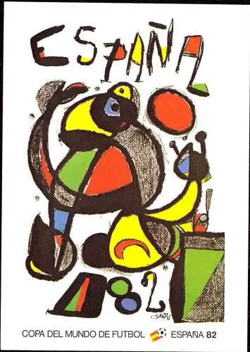 602284 | Künstlerkarte zur Fussball Weltmeisterschaft in Spanien sign. Miro  | -, -,