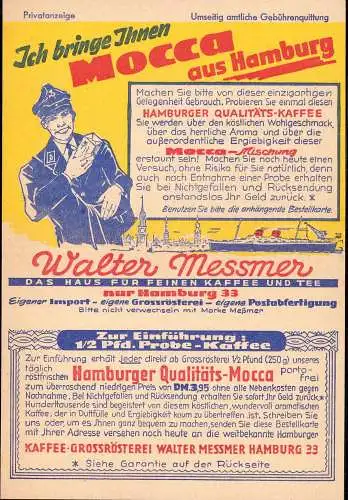602313 | Amtliche Gebührenquittung, Zeitungsgeld mit Werbung der Firma Messmer, Kaffee, Tee  | Hamburg (W - 2000), Kamen