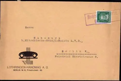 602318 | dekorativer Brief, nachträglich Entwertet, der Lothringen - Hanomag AG, Auto, Firmenlogo  | Berlin (W - 1000),