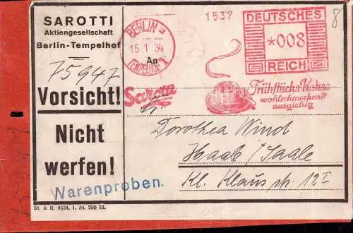 602327 | Briefausschnitt, Warenprobe Sarotti, Schokolade, Kakao  | Tempelhof ; Tempelhof-Schöneberg ; Berlin (W - 1000),